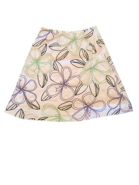 Y2K Vintage Boho Embroidered Floral Linen Ann Taylor LOFT Linen A-Line Skirt - 0